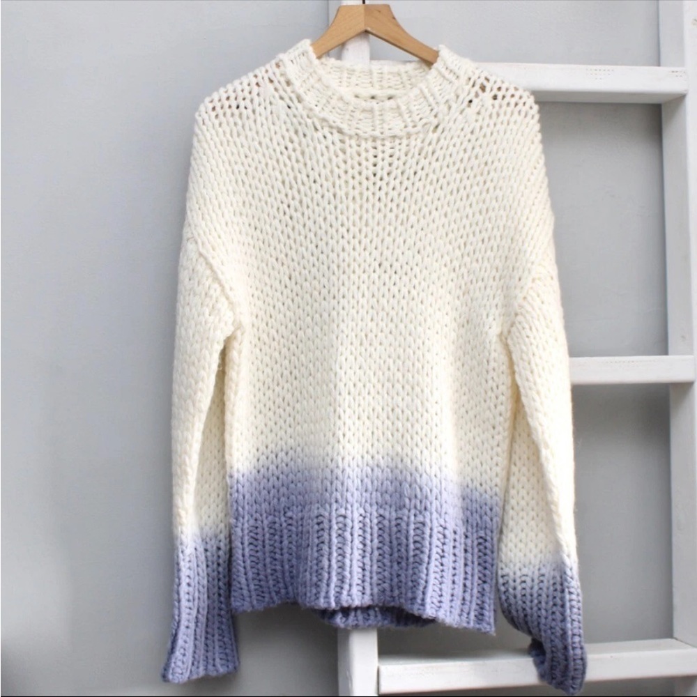 ACNE STUDIOS Cream Purple Dip-Dyed Wool Blend Knit Jumper Sweater SZ Medium